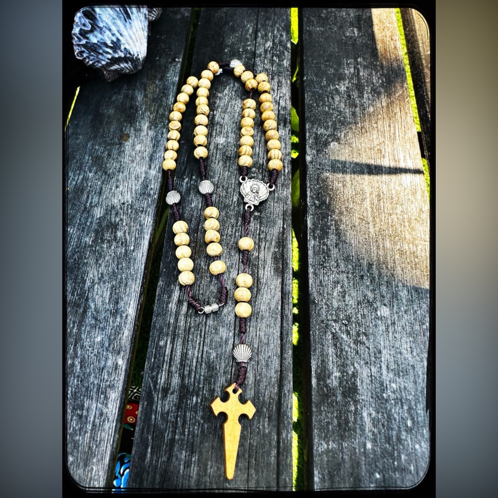 Gold and Silver Beaded Necklace with Cross Pendant